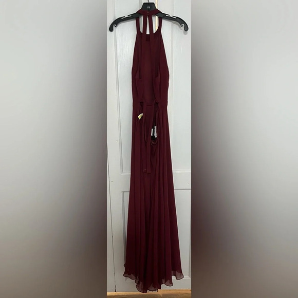 Dessy Collection Stand Collar Halter Maxi Dress With Criss Cross Open-Back 3082 - Picture 6 of 8